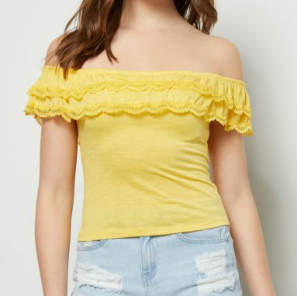 Rue21 Yellow Flounced Off The Shoulder Crochet Top